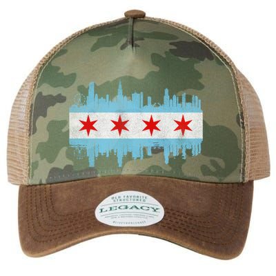 Chicago City Skyline Flag Vintage Chicago City Distressed Cool Gift Legacy Tie Dye Trucker Hat