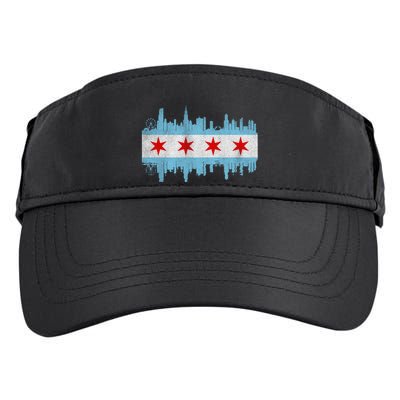 Chicago City Skyline Flag Vintage Chicago City Distressed Cool Gift Adult Drive Performance Visor