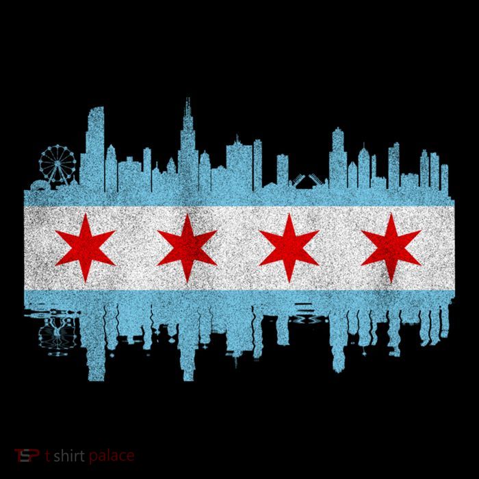 Chicago City Skyline Flag Vintage Chicago City Distressed Cool Gift Flatbill Hat