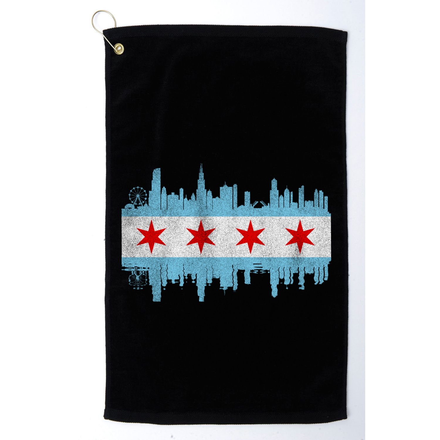 Chicago City Skyline Flag Vintage Chicago City Distressed Cool Gift Golf Towel