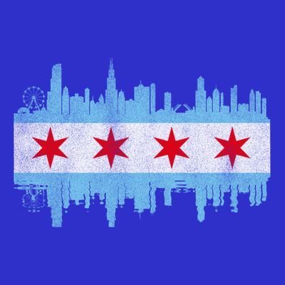Chicago City Skyline Flag Vintage Chicago City Distressed Cool Gift T-Shirt