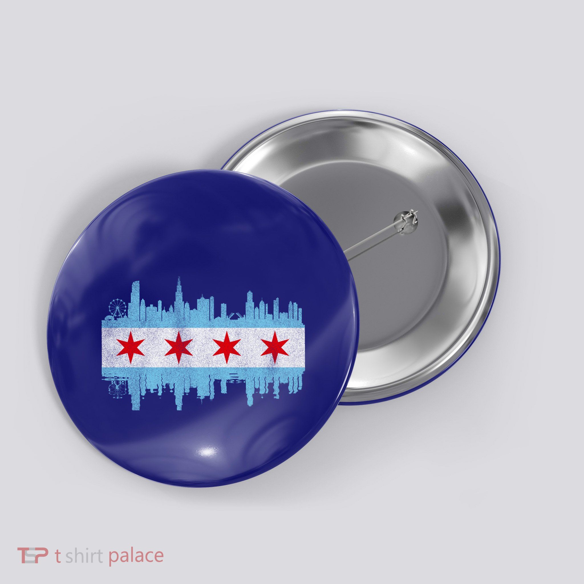 Chicago City Skyline Flag Vintage Chicago City Distressed Cool Gift Button