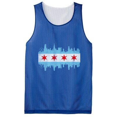 Chicago City Skyline Flag Vintage Chicago City Distressed Cool Gift Mesh Reversible Basketball Jersey Tank