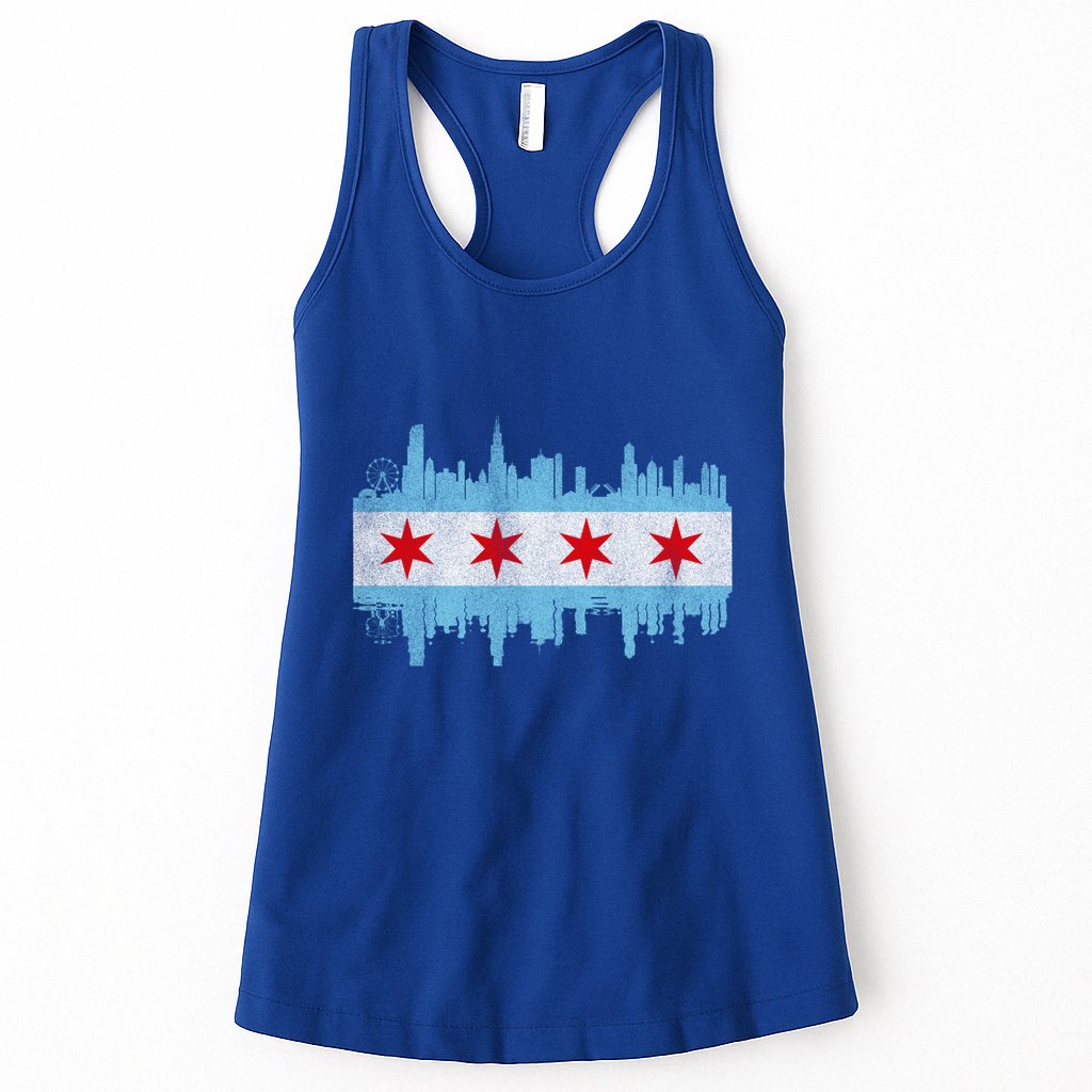 Chicago City Skyline Flag Vintage Chicago City Distressed Cool Gift Womens Tank Top