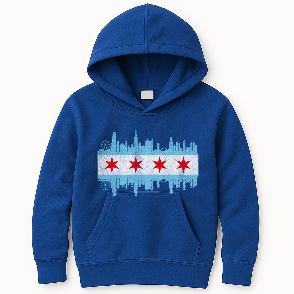 Chicago City Skyline Flag Vintage Chicago City Distressed Cool Gift Kids Hoodie