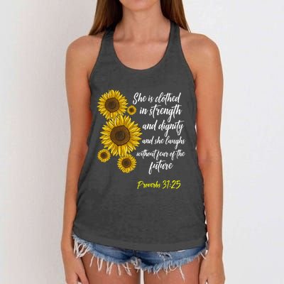 Cute Christian Sunflower Gift Best Religious Moms Cool Gift Women's Knotted Racerback Tank