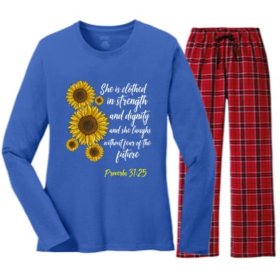 Cute Christian Sunflower Gift Best Religious Moms Cool Gift Women's Long Sleeve Flannel Pajama Set 