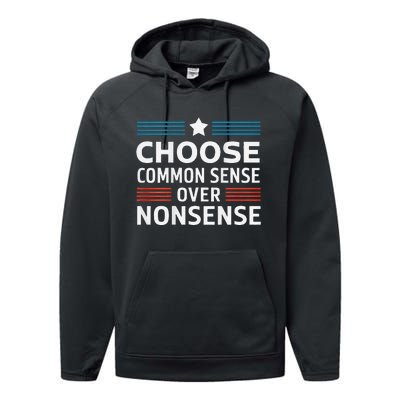 Choose Common Sense Over Nonsense 2024 Election Democrat Gif Performance Fleece Hoodie