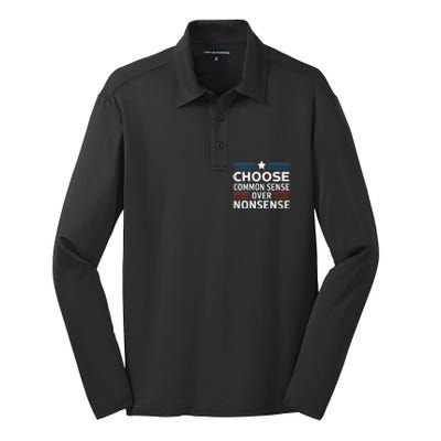 Choose Common Sense Over Nonsense 2024 Election Democrat Gif Silk Touch Performance Long Sleeve Polo