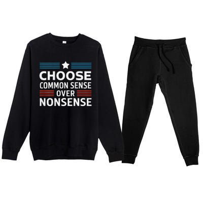 Choose Common Sense Over Nonsense 2024 Election Democrat Gif Premium Crewneck Sweatsuit Set