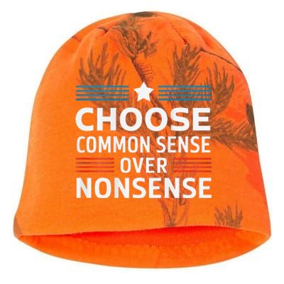 Choose Common Sense Over Nonsense 2024 Election Democrat Gif Kati - Camo Knit Beanie