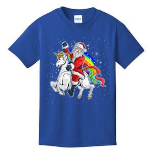 Christmas Cute Santa Claus Riding Unicorn Xmas Rainbow Squad Cool Gift Kids T-Shirt