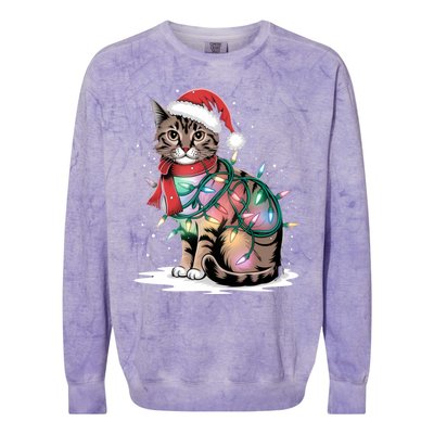 Cat Christmas Santa Hat For Mom Dad Cat Lover Xmas Cat Gift Colorblast Crewneck Sweatshirt