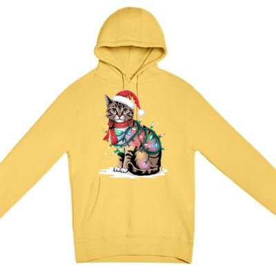 Cat Christmas Santa Hat For Mom Dad Cat Lover Xmas Cat Gift Premium Pullover Hoodie