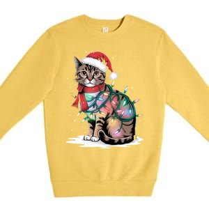 Cat Christmas Santa Hat For Mom Dad Cat Lover Xmas Cat Gift Premium Crewneck Sweatshirt