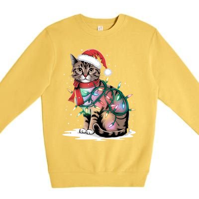 Cat Christmas Santa Hat For Mom Dad Cat Lover Xmas Cat Gift Premium Crewneck Sweatshirt