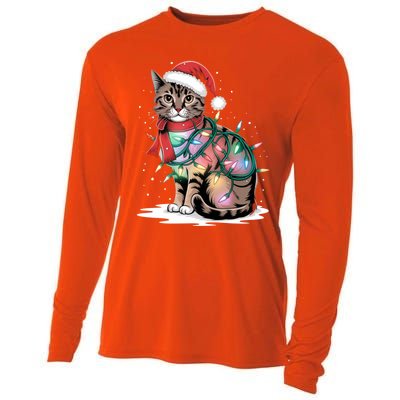 Cat Christmas Santa Hat For Mom Dad Cat Lover Xmas Cat Gift Cooling Performance Long Sleeve Crew