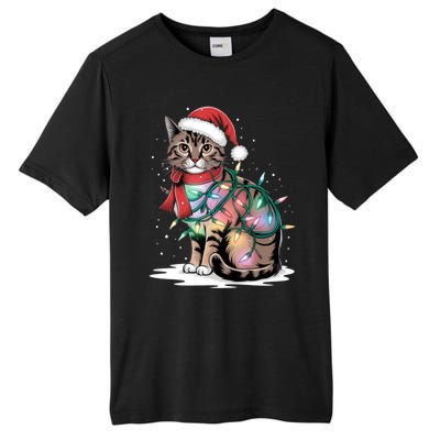 Cat Christmas Santa Hat For Mom Dad Cat Lover Xmas Cat Gift Tall Fusion ChromaSoft Performance T-Shirt