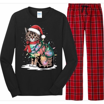 Cat Christmas Santa Hat For Mom Dad Cat Lover Xmas Cat Gift Long Sleeve Pajama Set