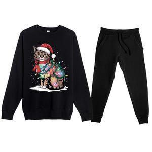 Cat Christmas Santa Hat For Mom Dad Cat Lover Xmas Cat Gift Premium Crewneck Sweatsuit Set