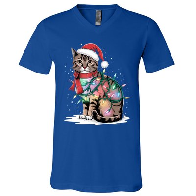 Cat Christmas Santa Hat For Mom Dad Cat Lover Xmas Cat Gift V-Neck T-Shirt