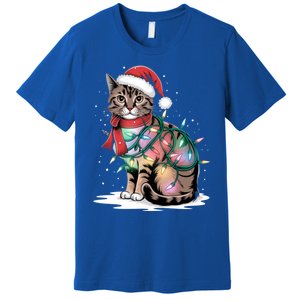 Cat Christmas Santa Hat For Mom Dad Cat Lover Xmas Cat Gift Premium T-Shirt