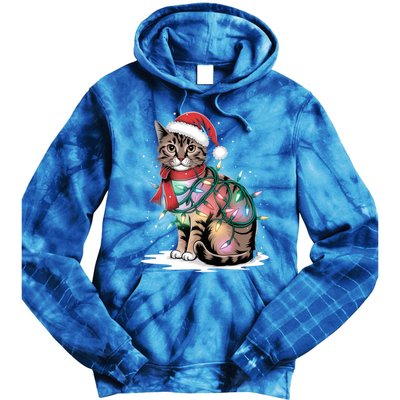 Cat Christmas Santa Hat For Mom Dad Cat Lover Xmas Cat Gift Tie Dye Hoodie