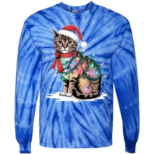 Cat Christmas Santa Hat For Mom Dad Cat Lover Xmas Cat Gift Tie-Dye Long Sleeve Shirt