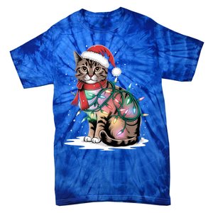 Cat Christmas Santa Hat For Mom Dad Cat Lover Xmas Cat Gift Tie-Dye T-Shirt