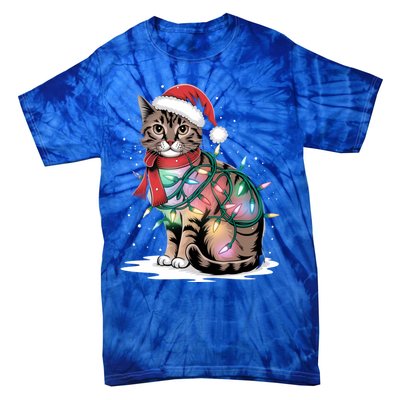 Cat Christmas Santa Hat For Mom Dad Cat Lover Xmas Cat Gift Tie-Dye T-Shirt