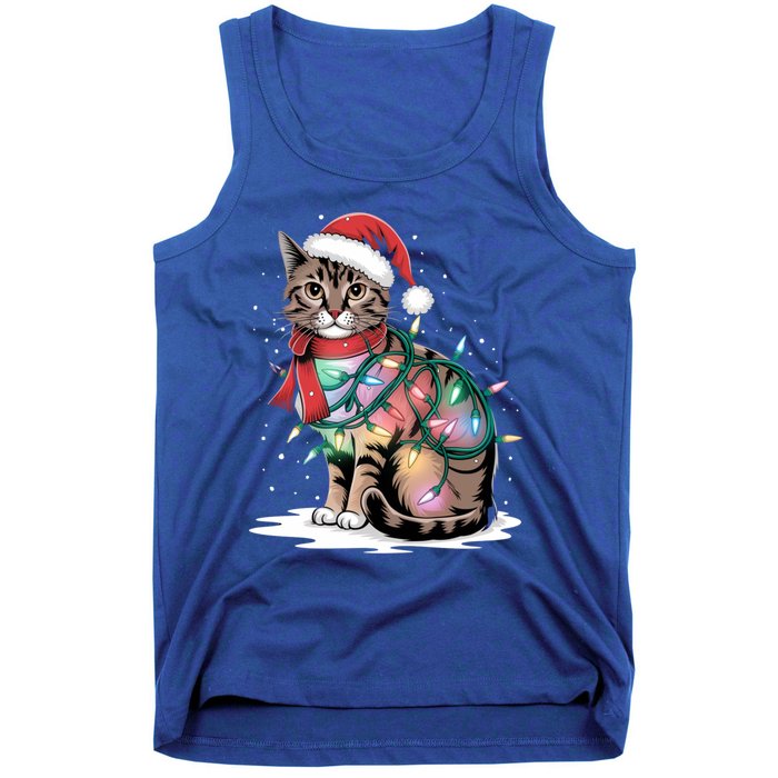 Cat Christmas Santa Hat For Mom Dad Cat Lover Xmas Cat Gift Tank Top