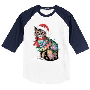 Cat Christmas Santa Hat For Mom Dad Cat Lover Xmas Cat Gift Baseball Sleeve Shirt