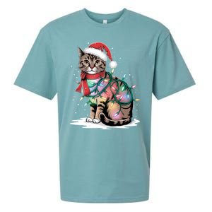 Cat Christmas Santa Hat For Mom Dad Cat Lover Xmas Cat Gift Sueded Cloud Jersey T-Shirt