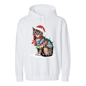 Cat Christmas Santa Hat For Mom Dad Cat Lover Xmas Cat Gift Garment-Dyed Fleece Hoodie