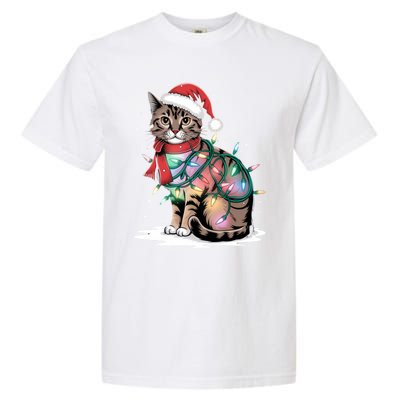 Cat Christmas Santa Hat For Mom Dad Cat Lover Xmas Cat Gift Garment-Dyed Heavyweight T-Shirt