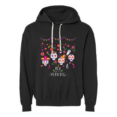 Colorful Calavera Skulls Celebration Mexican Holiday Garment-Dyed Fleece Hoodie