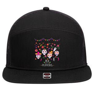 Colorful Calavera Skulls Celebration Mexican Holiday 7 Panel Mesh Trucker Snapback Hat