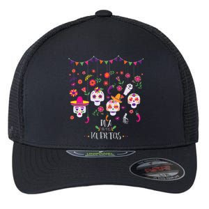 Colorful Calavera Skulls Celebration Mexican Holiday Flexfit Unipanel Trucker Cap