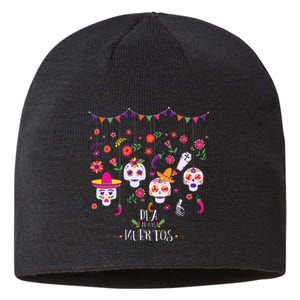 Colorful Calavera Skulls Celebration Mexican Holiday Sustainable Beanie