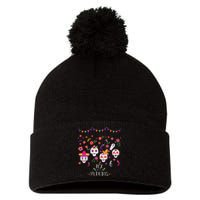 Colorful Calavera Skulls Celebration Mexican Holiday Pom Pom 12in Knit Beanie