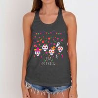 Colorful Calavera Skulls Celebration Mexican Holiday Women's Knotted Racerback Tank