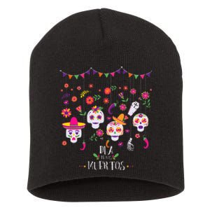 Colorful Calavera Skulls Celebration Mexican Holiday Short Acrylic Beanie