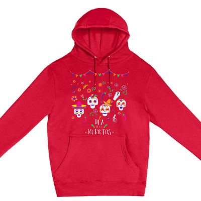 Colorful Calavera Skulls Celebration Mexican Holiday Premium Pullover Hoodie