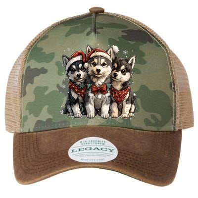 Cute Christmas Siberian Husky Puppy Dogs Santa Hat Mistletoe Gift Legacy Tie Dye Trucker Hat