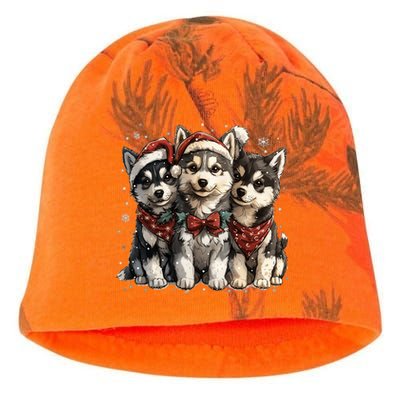 Cute Christmas Siberian Husky Puppy Dogs Santa Hat Mistletoe Gift Kati - Camo Knit Beanie