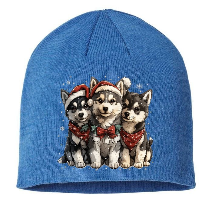 Cute Christmas Siberian Husky Puppy Dogs Santa Hat Mistletoe Gift Sustainable Beanie