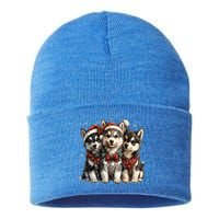 Cute Christmas Siberian Husky Puppy Dogs Santa Hat Mistletoe Gift Sustainable Knit Beanie