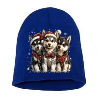 Cute Christmas Siberian Husky Puppy Dogs Santa Hat Mistletoe Gift Short Acrylic Beanie