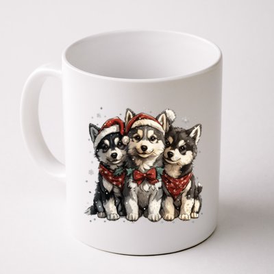 Cute Christmas Siberian Husky Puppy Dogs Santa Hat Mistletoe Gift Coffee Mug