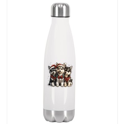 Cute Christmas Siberian Husky Puppy Dogs Santa Hat Mistletoe Gift Stainless Steel Insulated Water Bottle